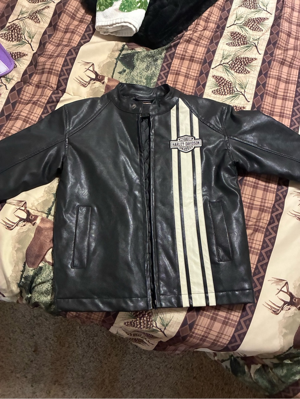 Harley-Davidson Boys 6/7 Black Faux Leather Racing Jacket – Like New/Never Worn